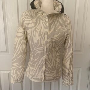 Chic Beige Zebra Print Women's Ski Jacket